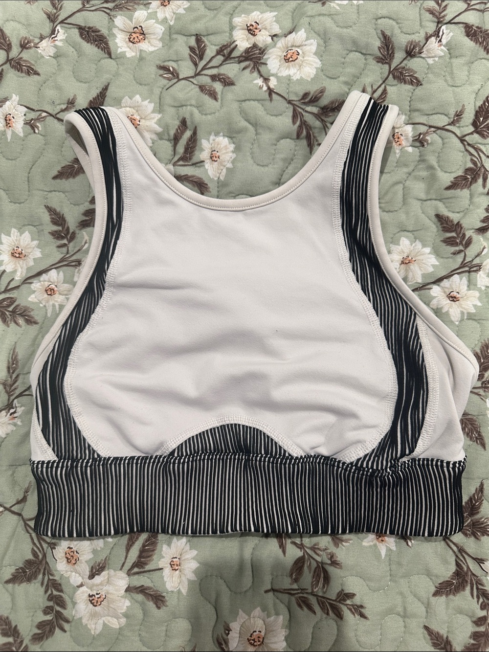 ALO Yoga Cream Sports Bra with Black Stripe Detail